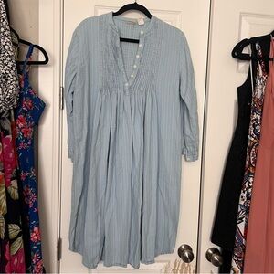 LL Bean Dobby Nightgown Flannel Blue Pintuck Prairie Cottagecore